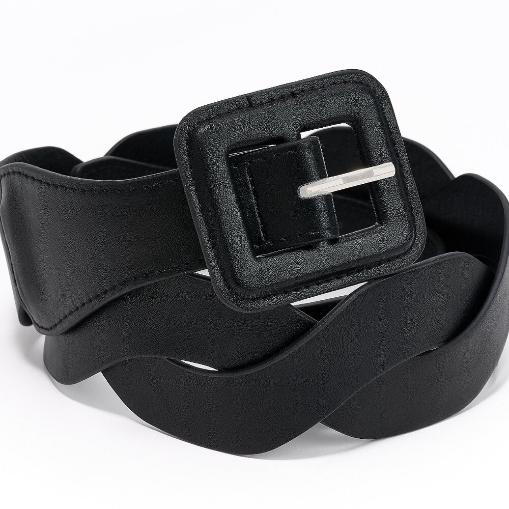 Susan Graver Criss-Cross Faux Leather Belt - Black (Sz L/XL) a628075